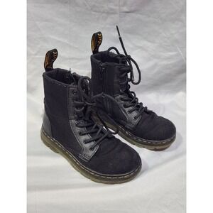 Dr Martens Combs J Boots Youth Size 12 Black Zip Lace Up Canvas Combat Boot